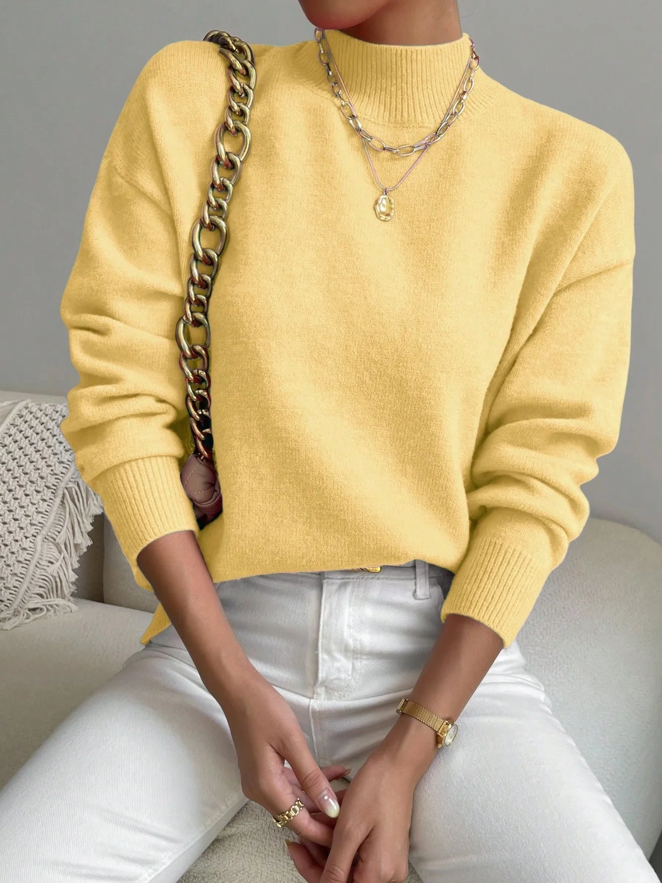 Plain Mock Neck Street Sweater