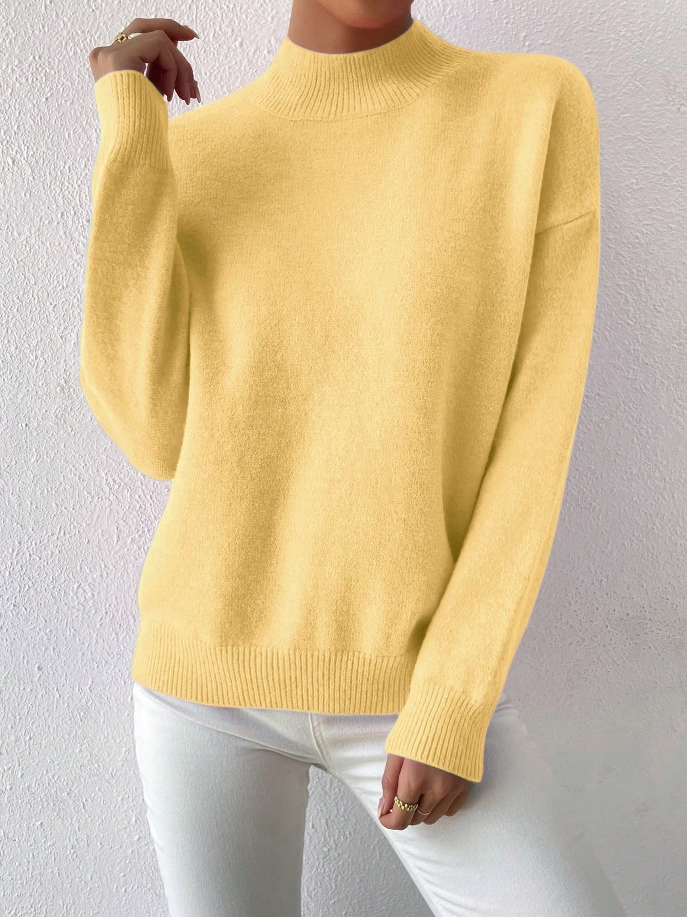 Plain Mock Neck Street Sweater