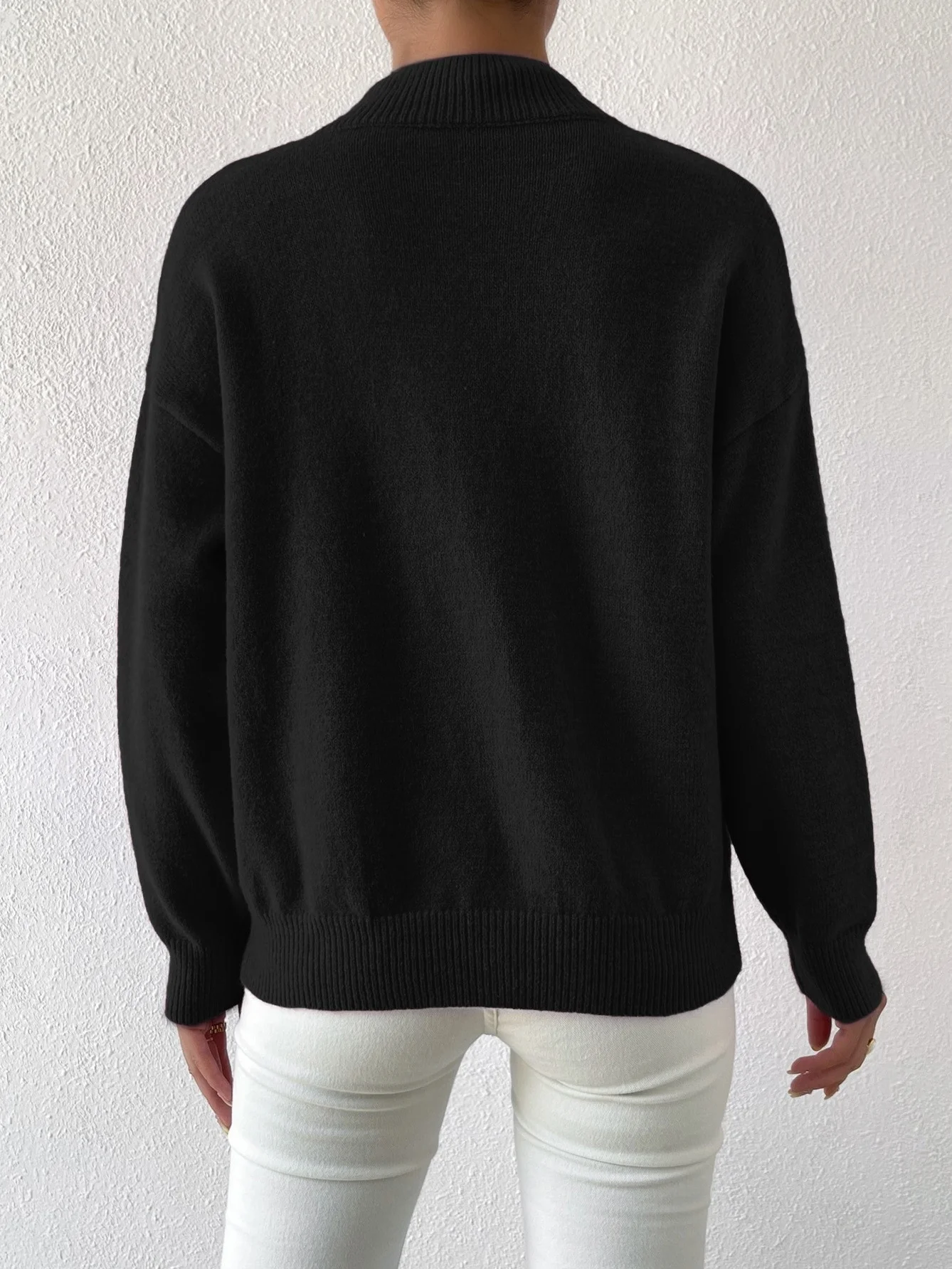 Plain Mock Neck Street Sweater