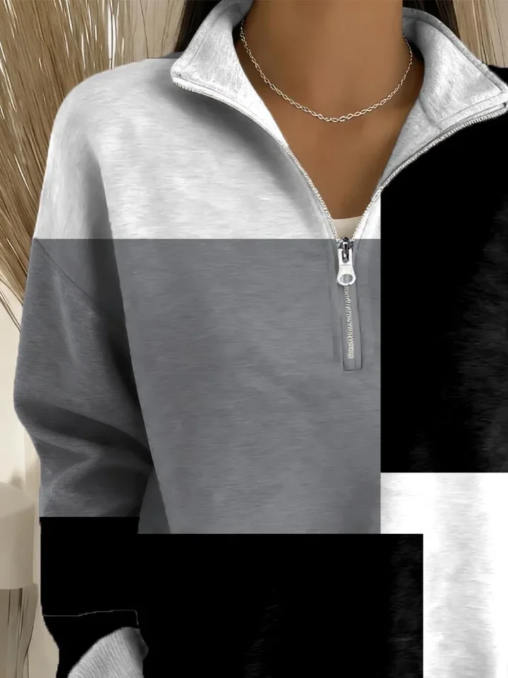 Regular Fit Zipper Multicolor Block Casual Sweatshirt