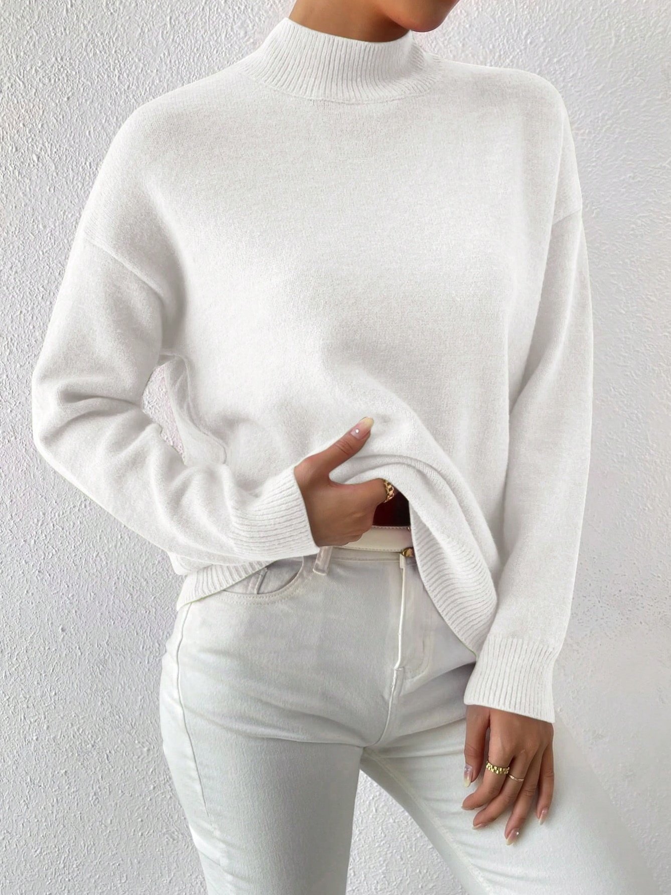 Plain Mock Neck Street Sweater