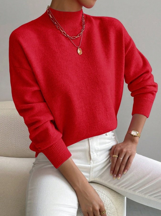 Plain Mock Neck Street Sweater