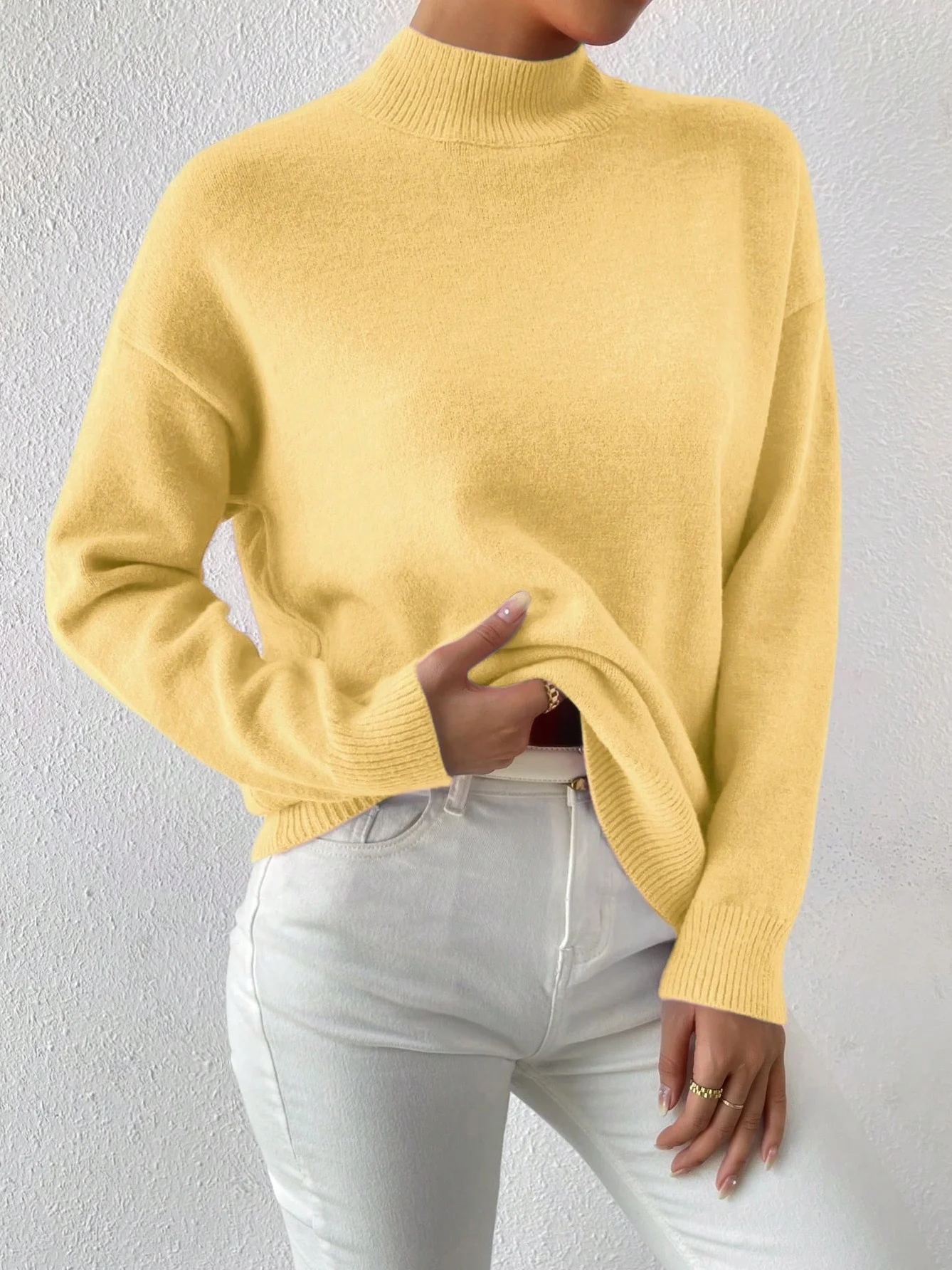 Plain Mock Neck Street Sweater