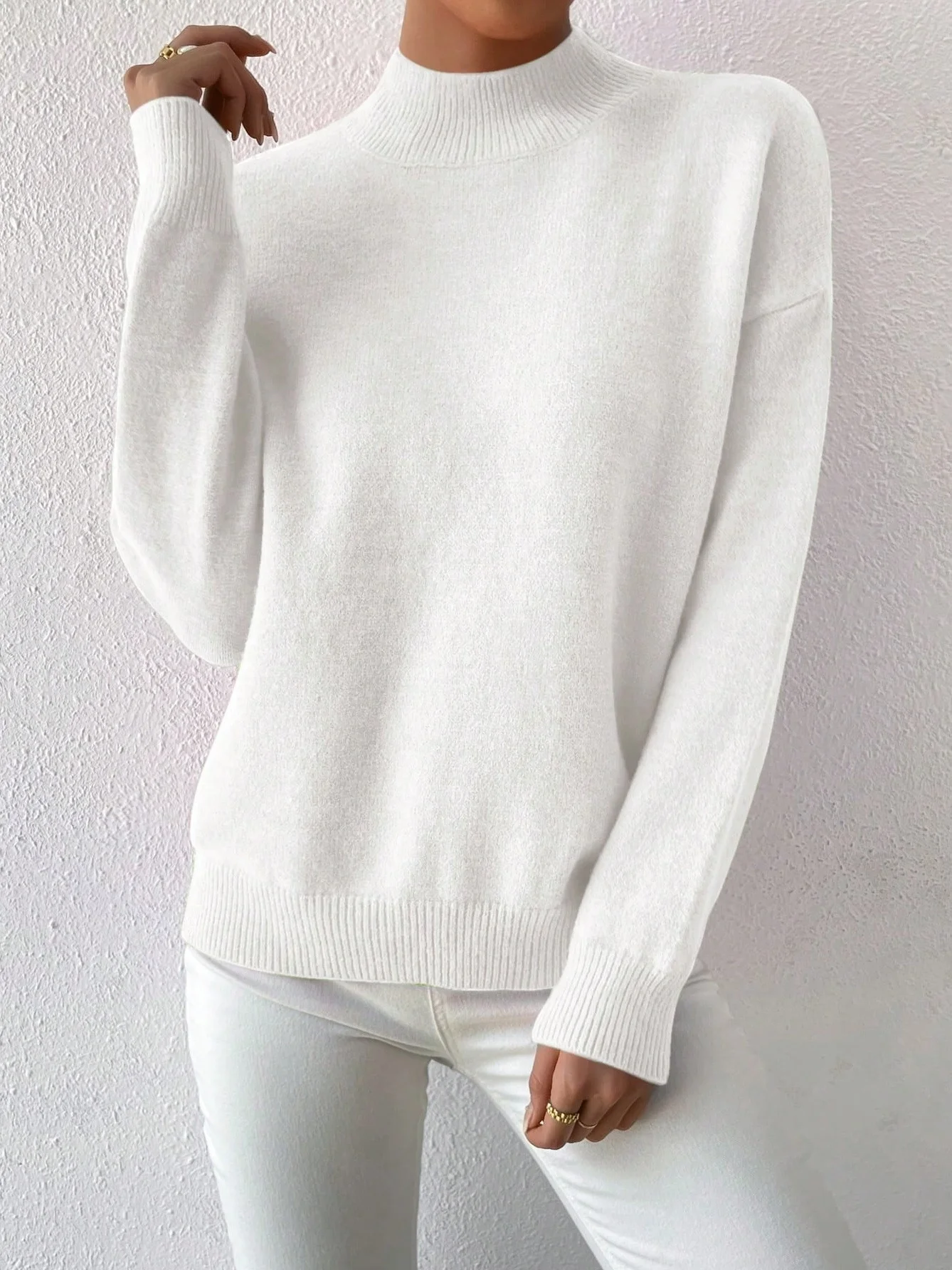 Plain Mock Neck Street Sweater