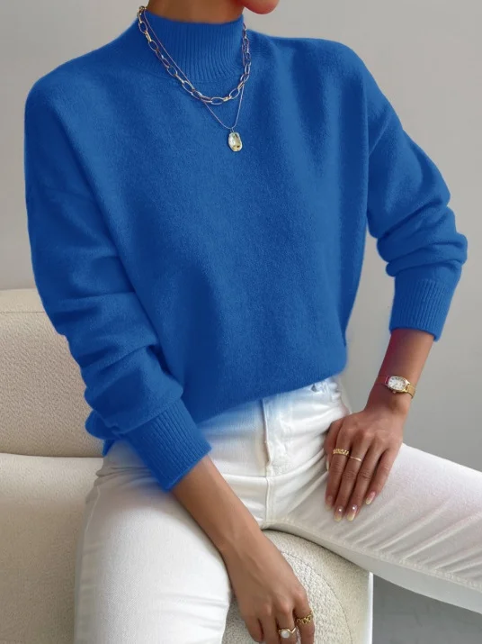 Plain Mock Neck Street Sweater