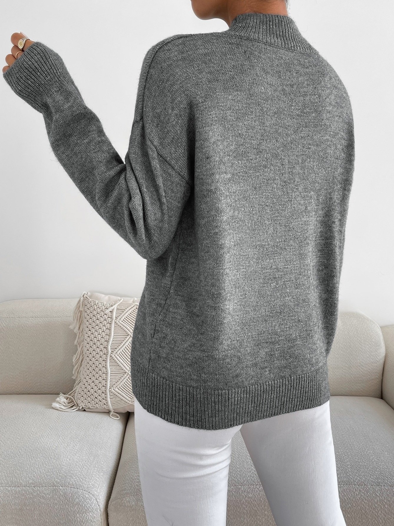 Plain Mock Neck Street Sweater