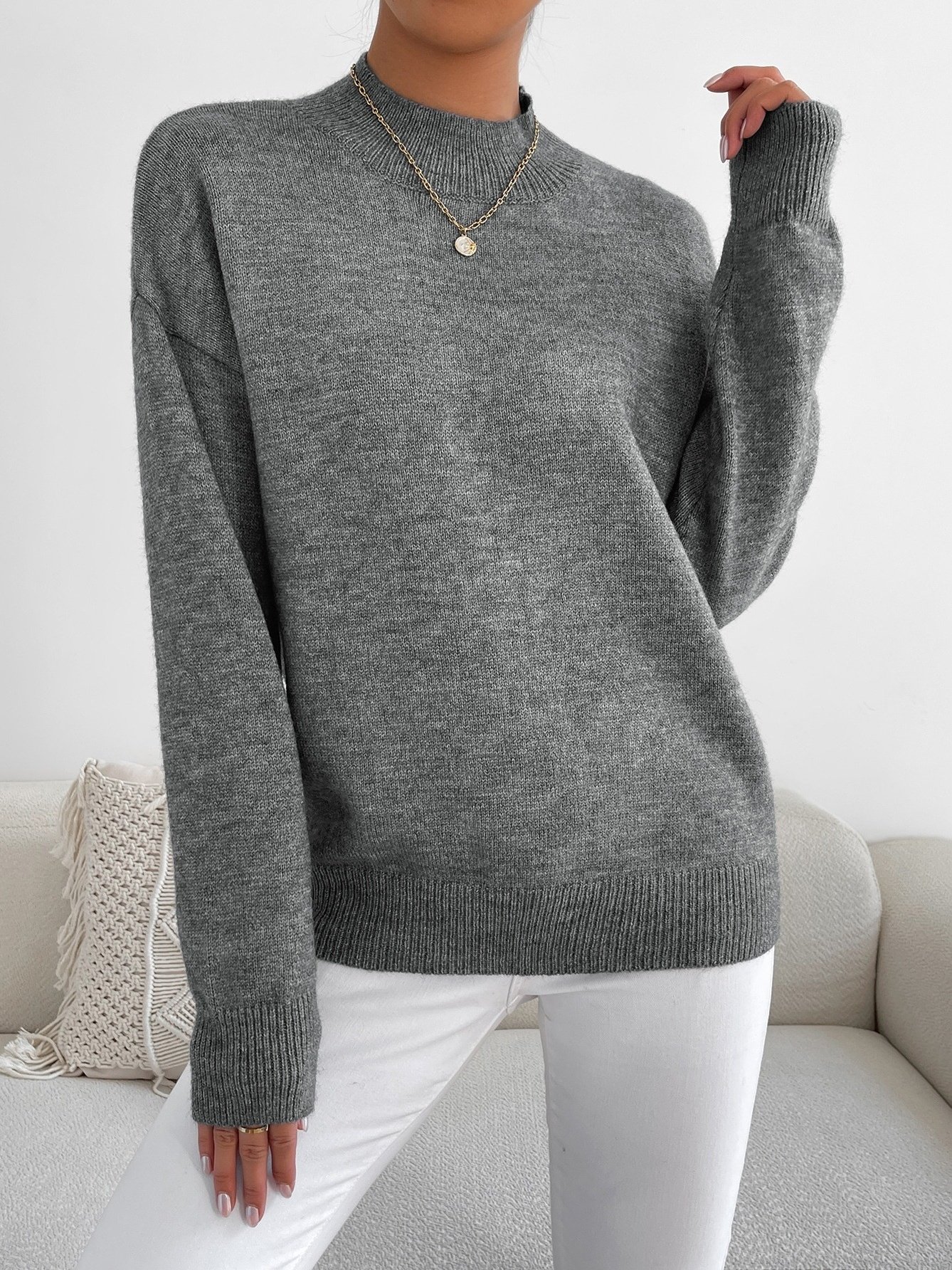 Plain Mock Neck Street Sweater