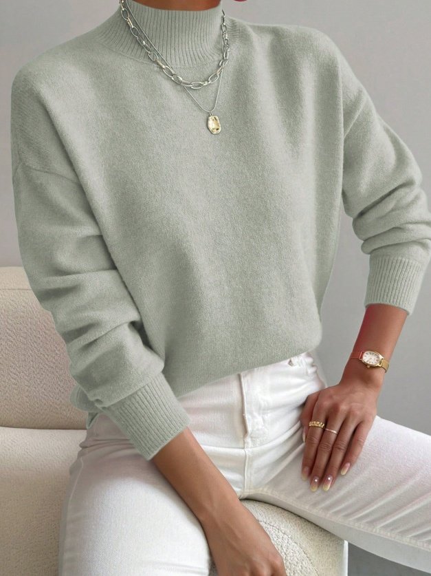 Plain Mock Neck Street Sweater