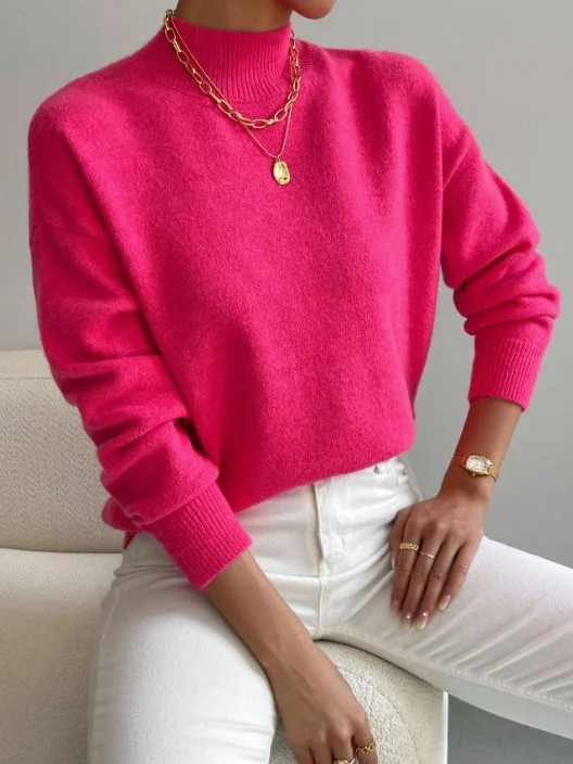 Plain Mock Neck Street Sweater