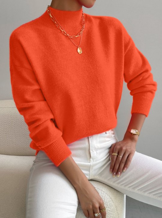 Plain Mock Neck Street Sweater