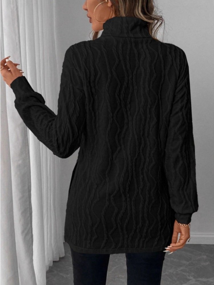 Women Plain Turtleneck Casual Long Sleeve T-shirt