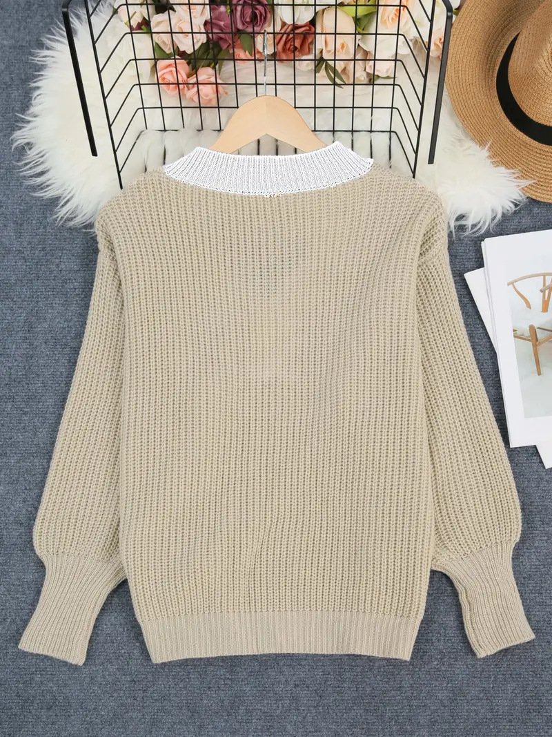 Lady Romance V Neck Loose Acrylic Sweater