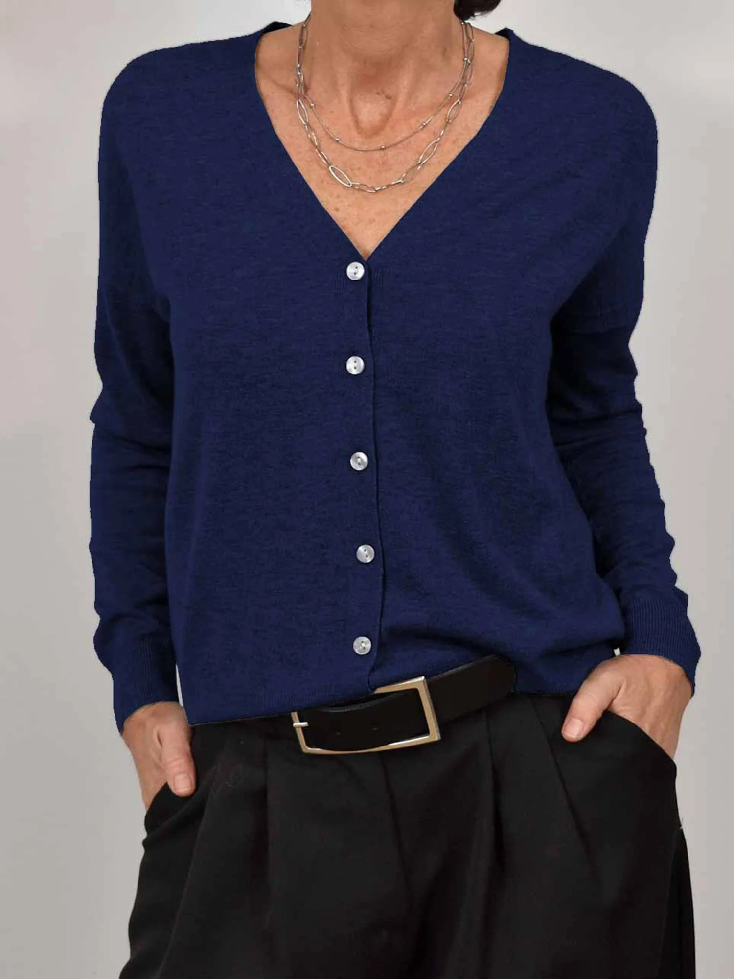 Casual Plain V Neck Cardigan