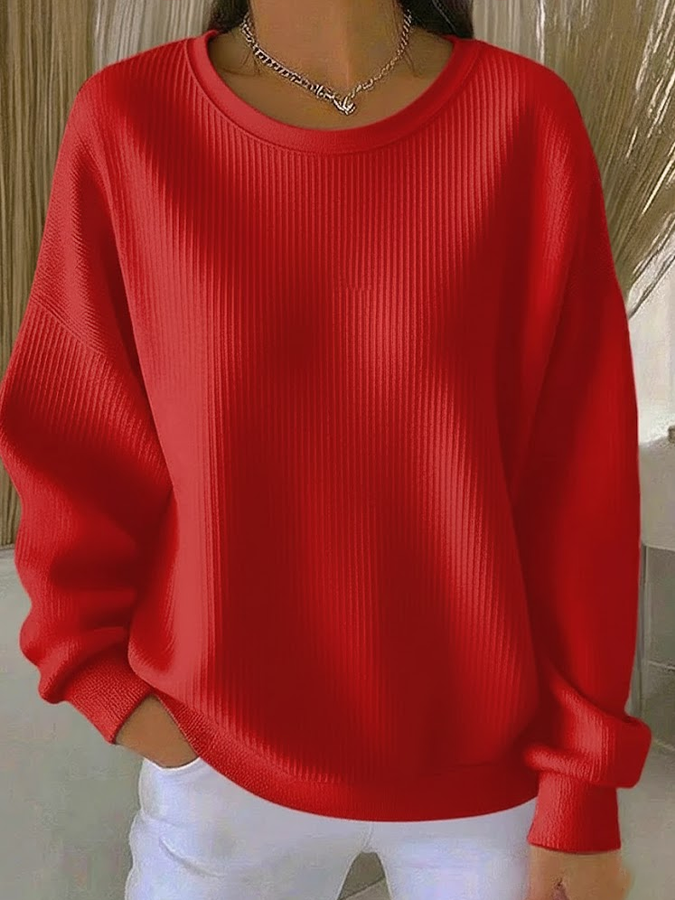 Crew Neck Plain Casual Loose Sweatshirt