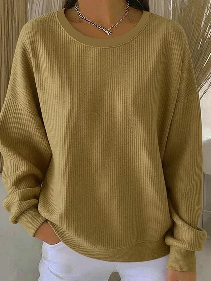 Crew Neck Plain Casual Loose Sweatshirt