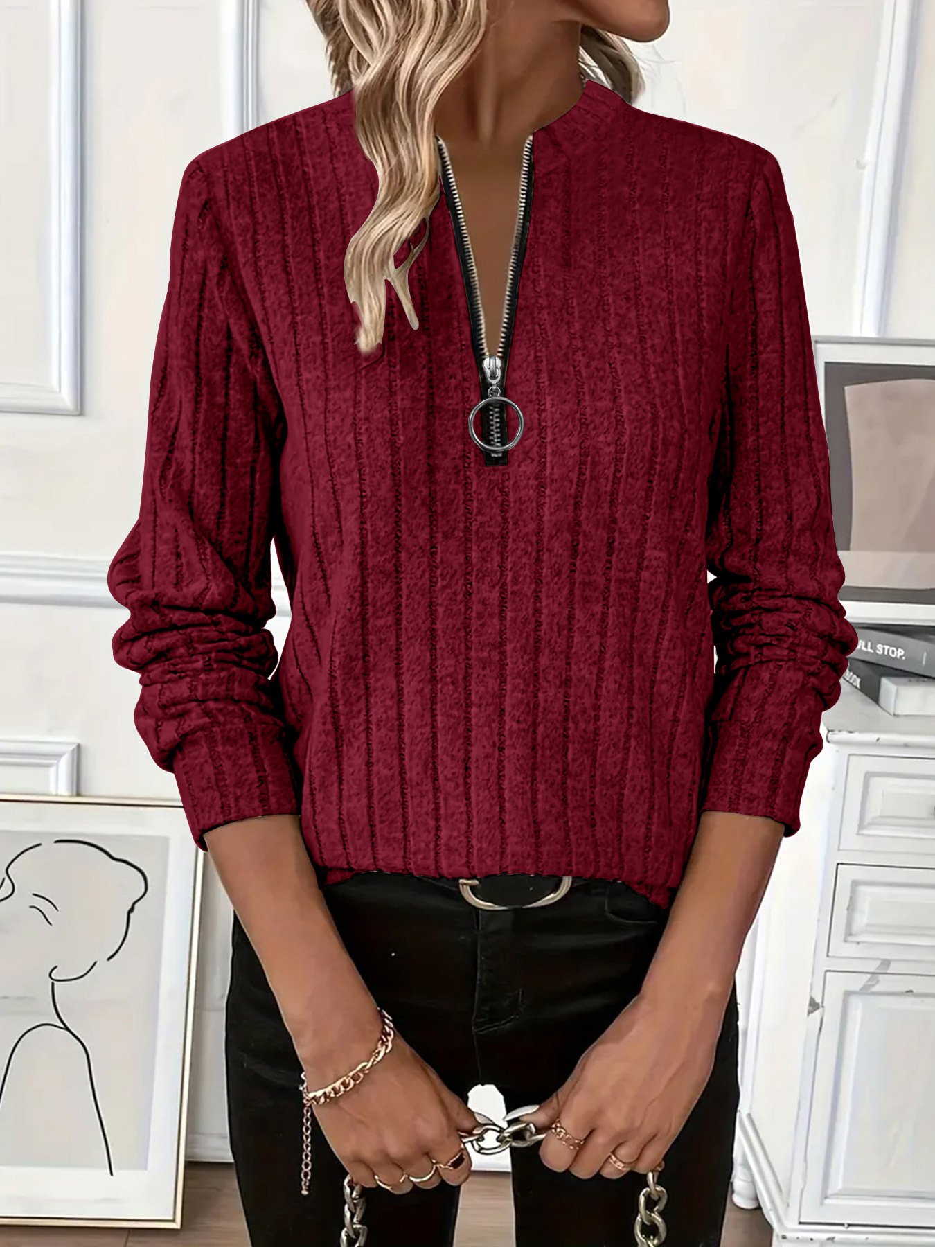 Vintage Loose Plain Others Knit Top