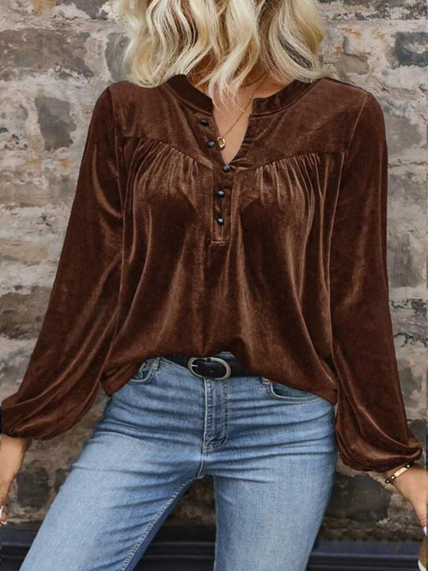 Velvet Urban Plain Crew Neck Blouse