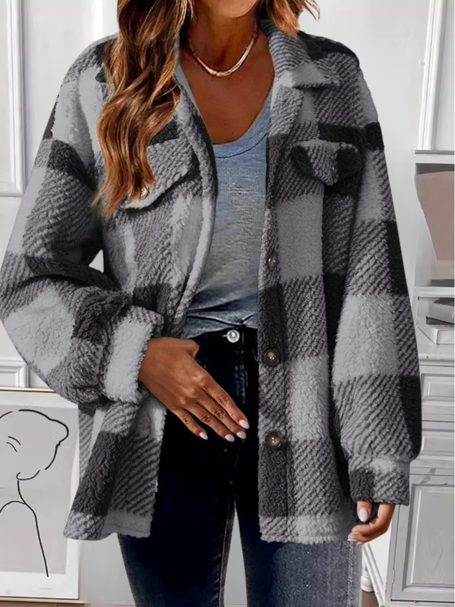 Casual Printing Shawl Collar Plaid Jacket