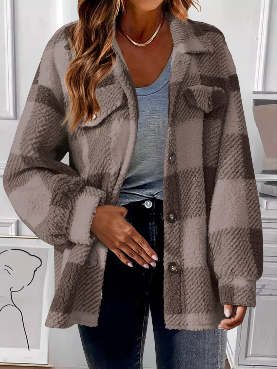 Casual Printing Shawl Collar Plaid Jacket