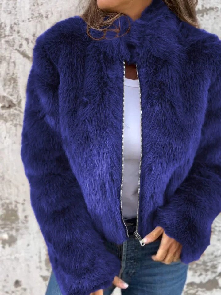 Split Joint Faux Fur Simple Leather & Faux Leather