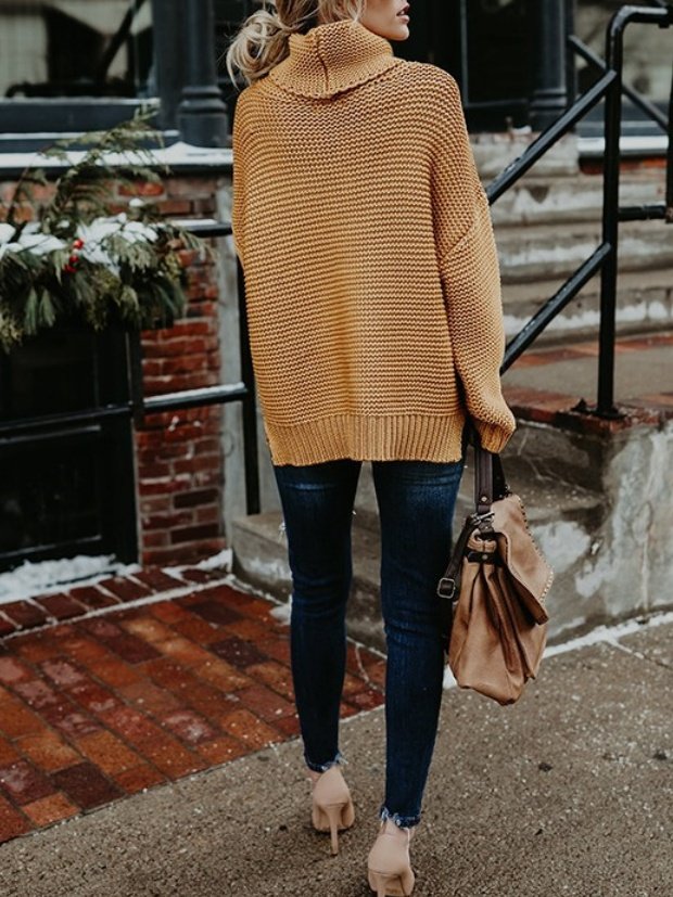 Loose Lady Romance Split Joint Plain Sweater