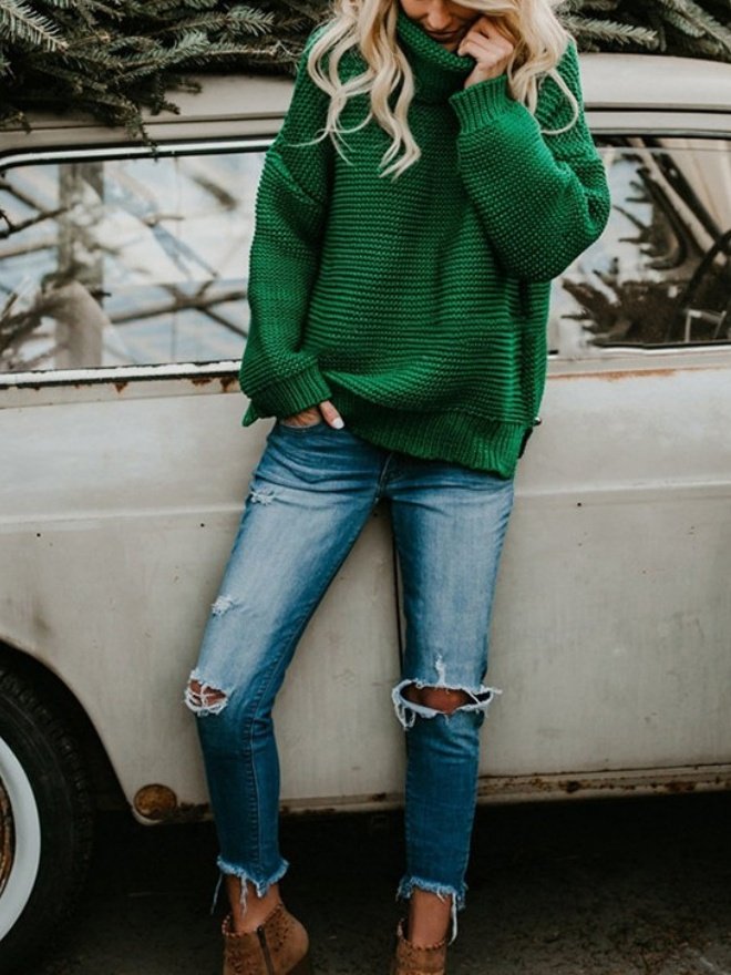 Loose Lady Romance Split Joint Plain Sweater