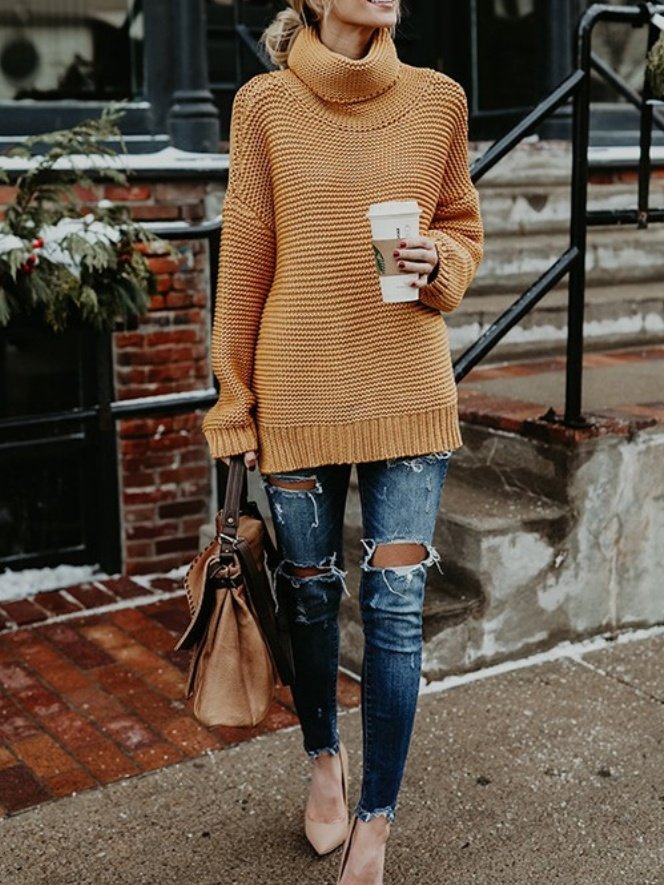 Loose Lady Romance Split Joint Plain Sweater
