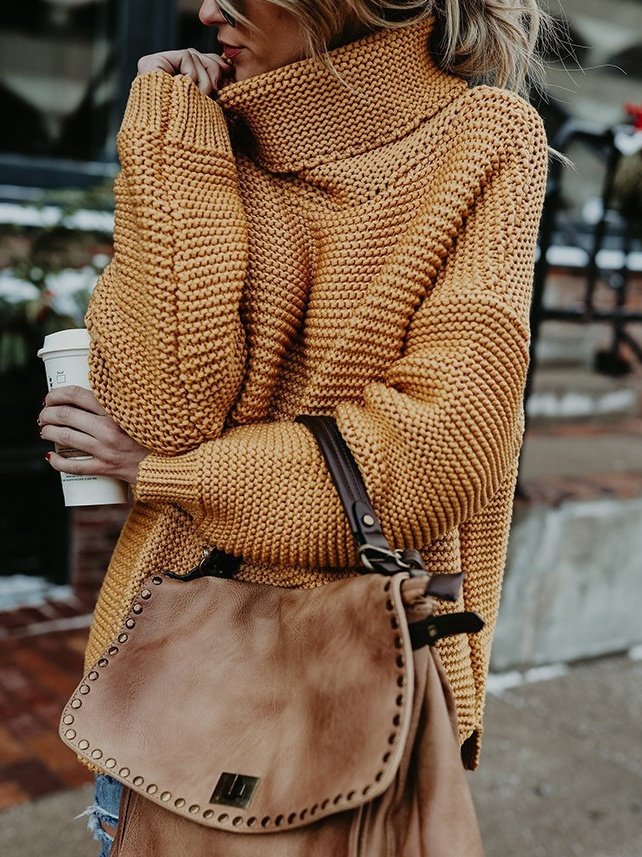 Loose Lady Romance Split Joint Plain Sweater