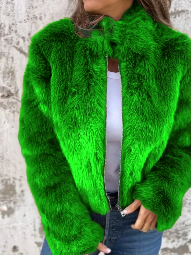 Split Joint Faux Fur Simple Leather & Faux Leather