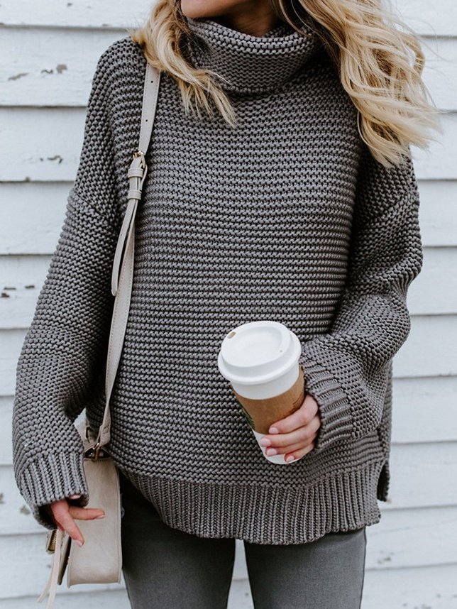 Loose Lady Romance Split Joint Plain Sweater