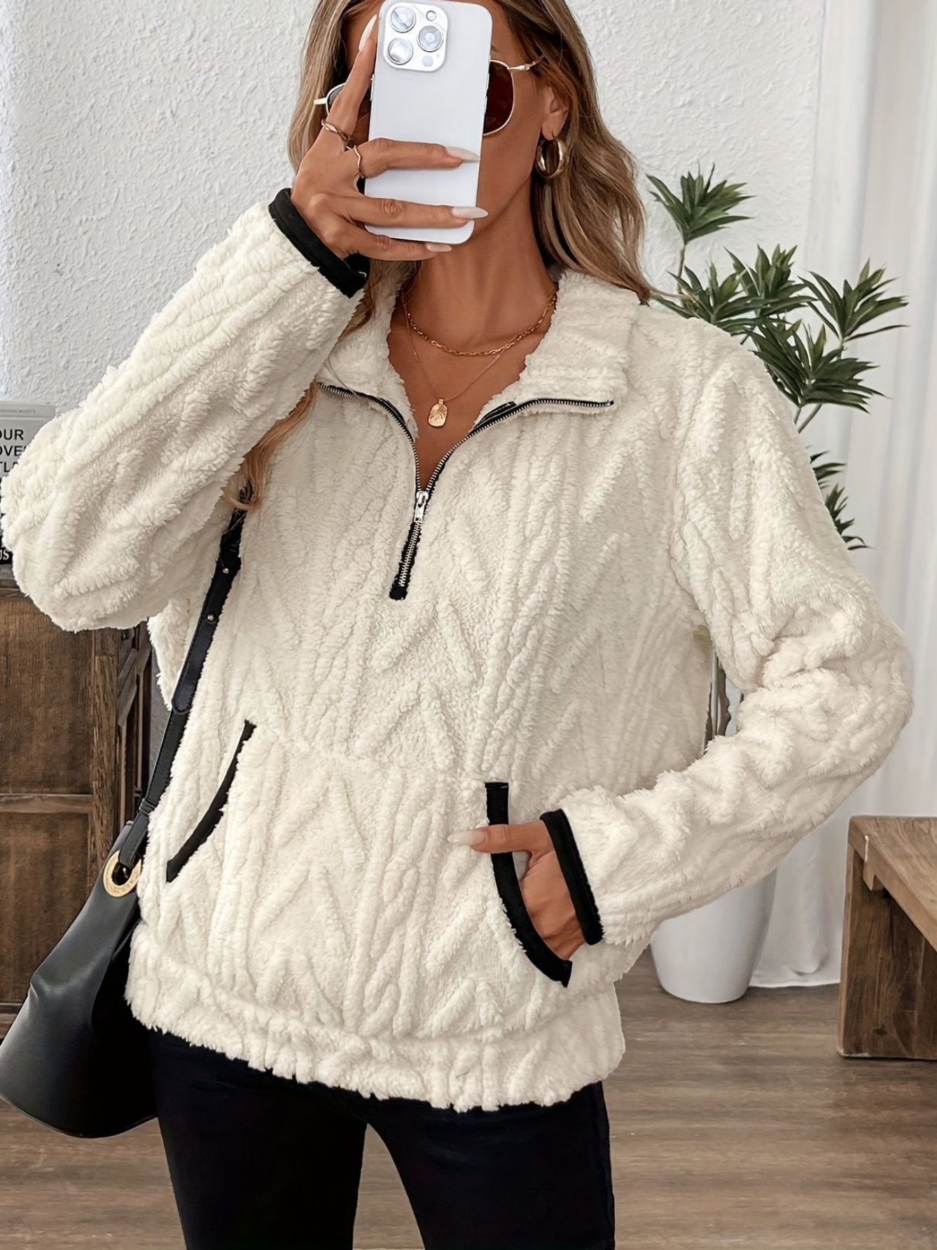 Plain Lady Romance Loose Stand Collar Sweatshirt