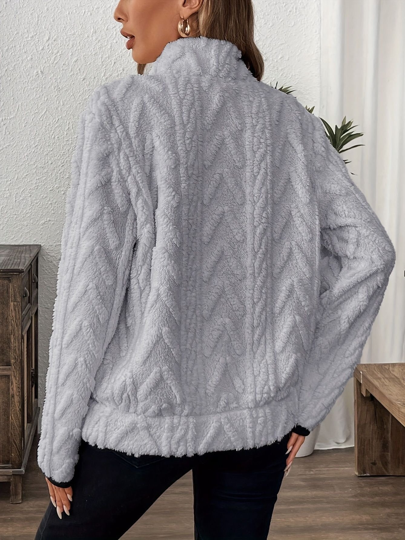 Plain Lady Romance Loose Stand Collar Sweatshirt