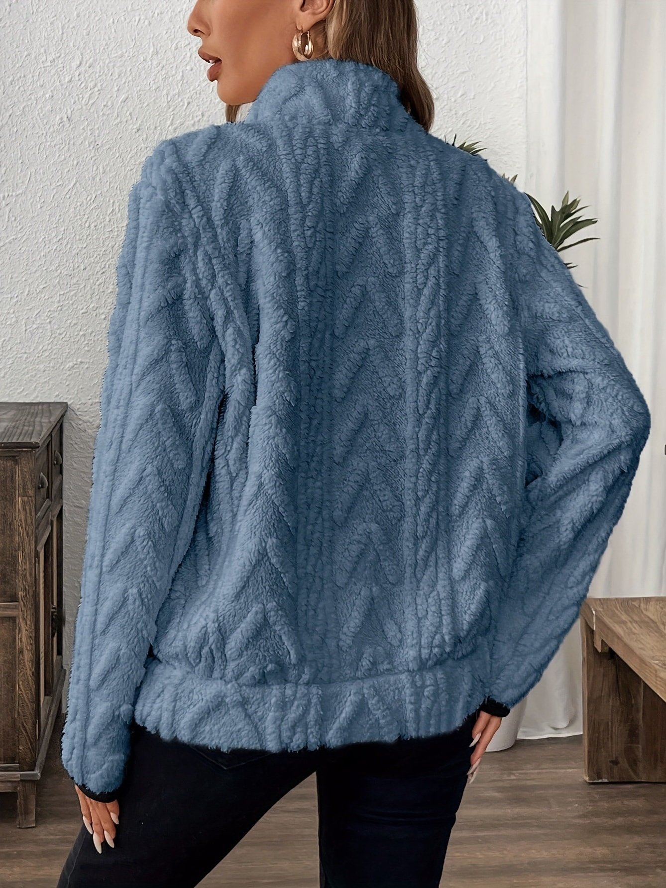 Plain Lady Romance Loose Stand Collar Sweatshirt