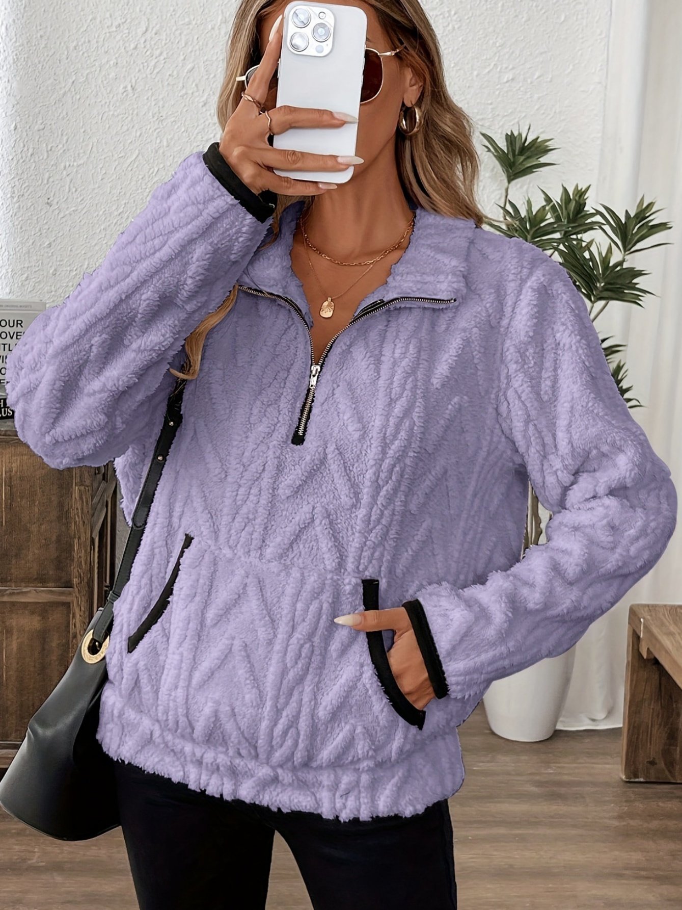 Plain Lady Romance Loose Stand Collar Sweatshirt