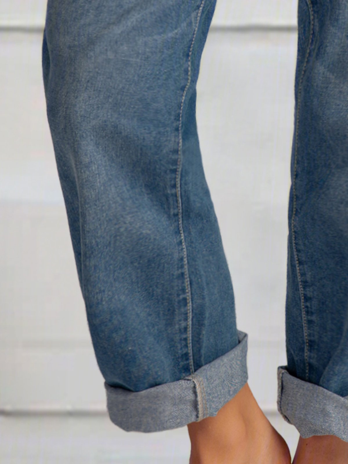 Women Casual Pockets Buttoned Jeans Blue Denim Pants