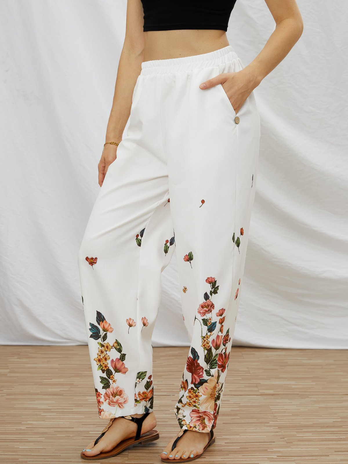 Casual Floral Ombre Loose Pants