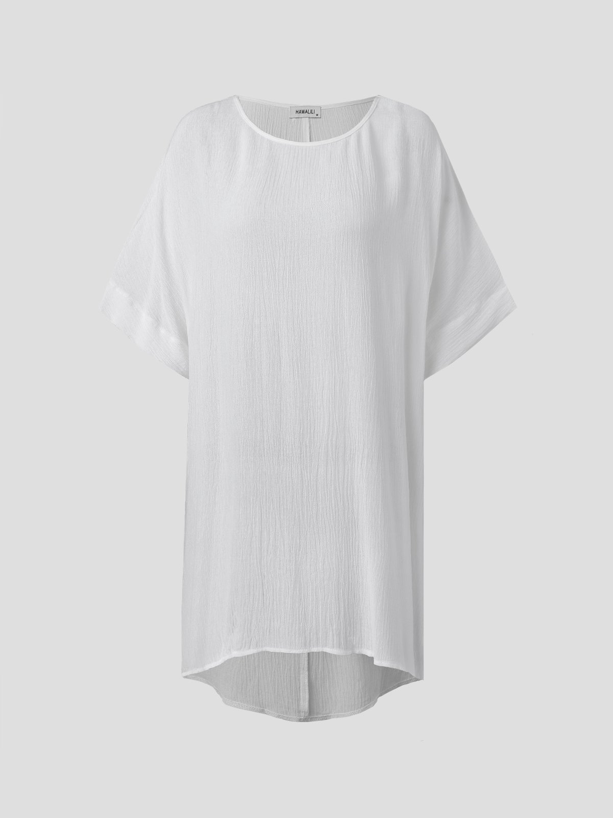 Summer Loose Solid Casual Short Sleeve Cotton and Linen Tunic Top