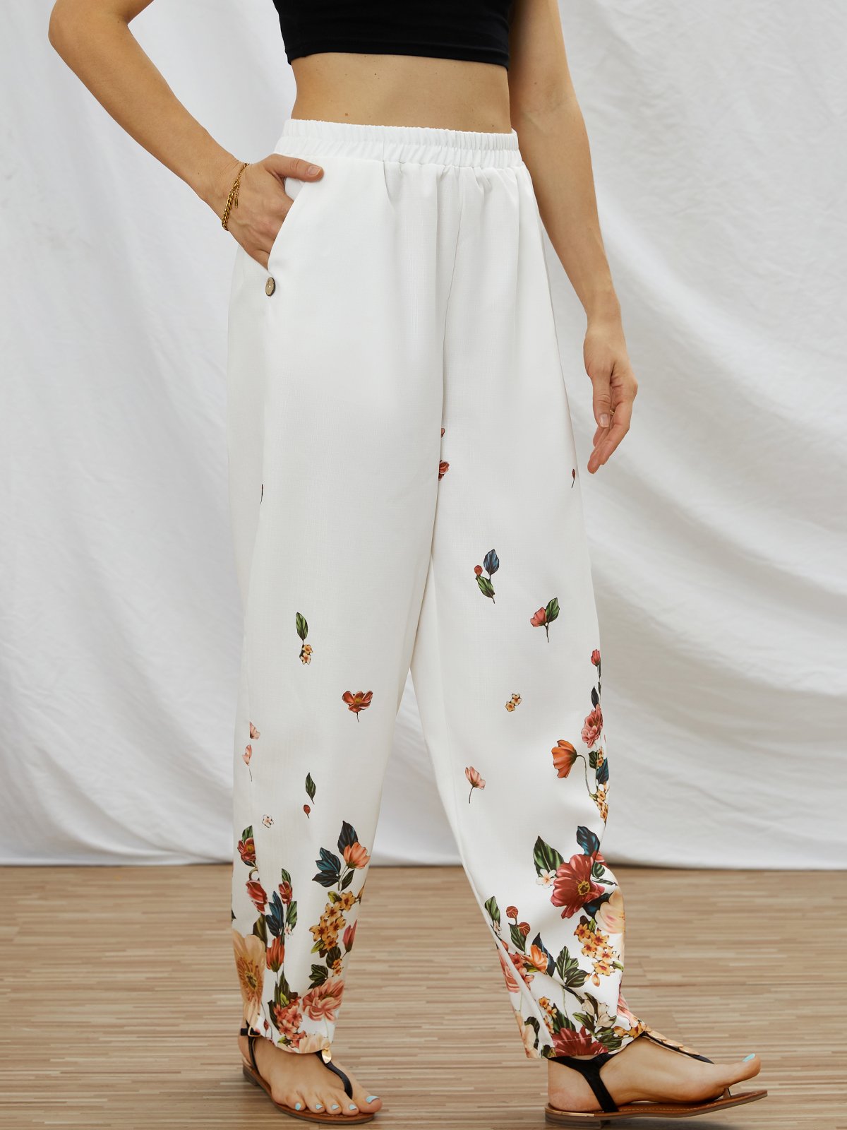 Casual Floral Ombre Loose Pants