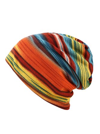 Womens Cashmere Colorful Stripe Casual Outdoor Windproof Caps Collars Scarfs