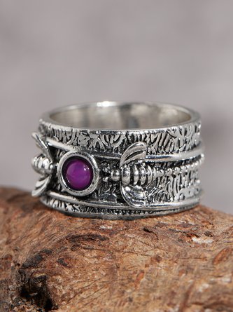 Ethnic Wind Natural Crystal Bee Pattern Ring Retro Old Jewelry