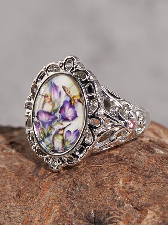 Vintage Hummingbird Floral Time Stone Ring Bohemian Ethnic Jewelry