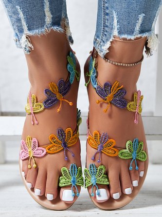 Vacation Butterfly Toe Ring Beach Strappy Sandals