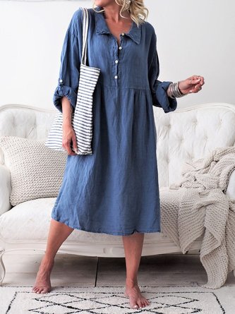 Long Sleeve Shirt Dress Buttoned Down Women Dress