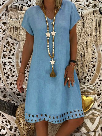 Hollow A-Line Casual Short Sleeve Women Dress