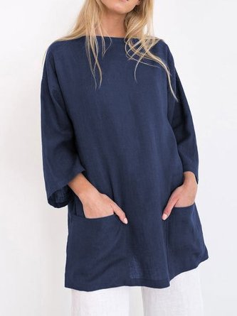 Bateau/boat Neck Pockets Linen T-shirt
