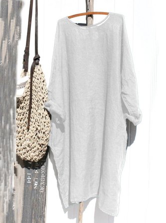 Casual Linen Solid Long Sleeve Knitting Dress