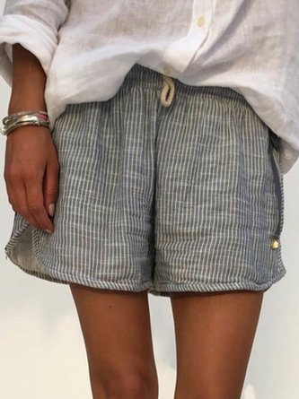 Casual Striped Plus Size Pockets Drawstring Wasit Summer Shorts