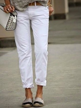 Women Pockets Elastic Waist Slim Fit Zipper Straight Trousers Lightweight Breathable Linen Pants