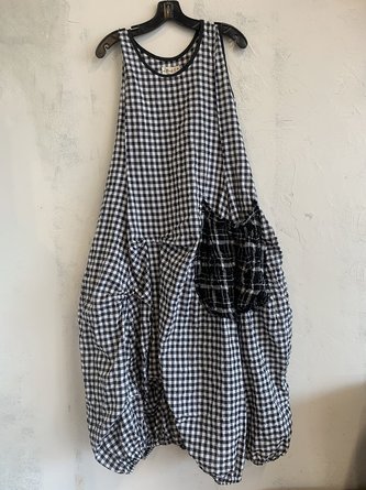 Checkered Summer MIdi Women Dress With Pockets