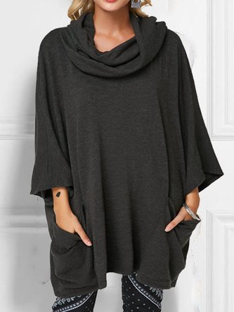 Solid Cowl Neck Long Sleeve Blouse